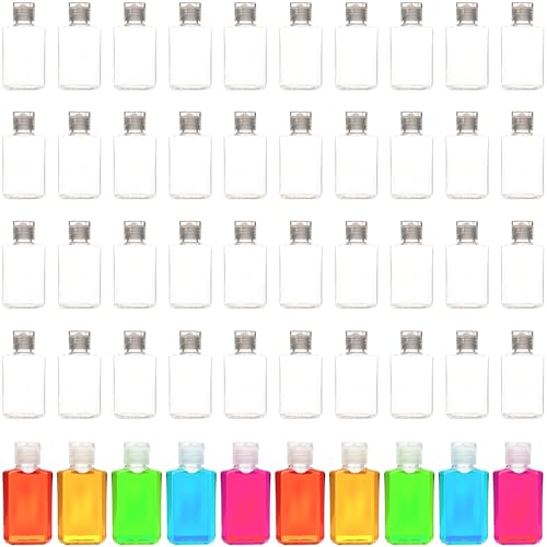 50 Pack 2 oz Plastic Clear Bottles with Flip Cap Mini Travel Bottles Empty Hand Sanitizer Bottles Portable Refillable Containers for Shampoo Body Soap Lotions