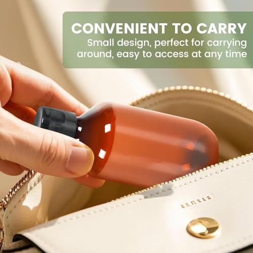 TRENDBOX Travel Size Amber Bottles with Flip Cap - 12 Pack 3.4oz Leak Proof Dispenser Containers for Toiletries, Essential Oils & Shampoo - Set of Small Empty Plastic Bottles