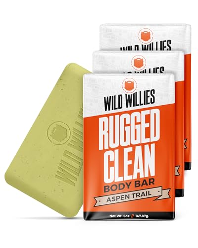 Wild Willies Moisturizing Mens Bar Soap - Bath Soaps with Shea Butter for Odor Protection - Natural Body Bar for Men - Aspen Trail Scent, 3 Pack