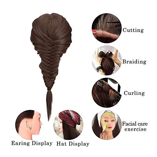FABA Mannequin Head with Hair for Hair Styling Practice, 26-28 Inch Brown Doll Head