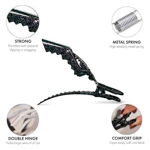 FRAMAR Glitter Hair Clip Set - Alligator Clips For Hair Styling, Hair Styling Clips Sectioning, Glitter Hair Clips For Women Styling, Salon Hair Clips ? Firm Hold Without Slipping ? 4 Pack