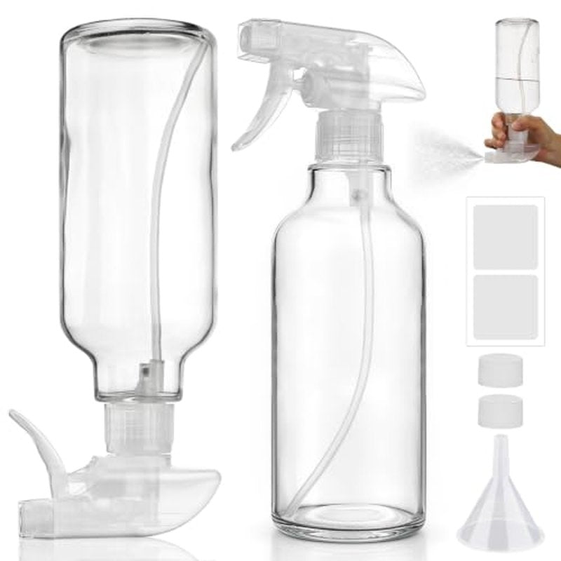 16.9oz Glass Spray Bottles 2 Pack | 360° Any-Angle Spray