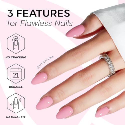 Modelones Pink Almond Press On Nails Kit - 32Pc Set with Glue