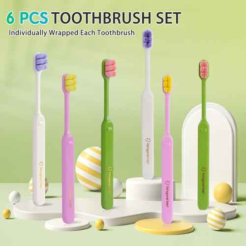 6 Count Ultra-Soft Toothbrush for Sensitive Gums ? 10,000 Extra Gentle Bristles, Manual Toothbrush for Adults, Pregnancy, Braces, Elderly, Gum Care (Dopamine Colors, Individually Wrapped)