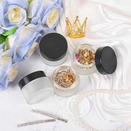 1 oz Glass Jars with Lids, Empty Cosmetic Jars, Airtight Containers with Inner Seal for Creams, Balms, Ointments, DIY Crafts, Salves (48 Pack, Clear Frosted)