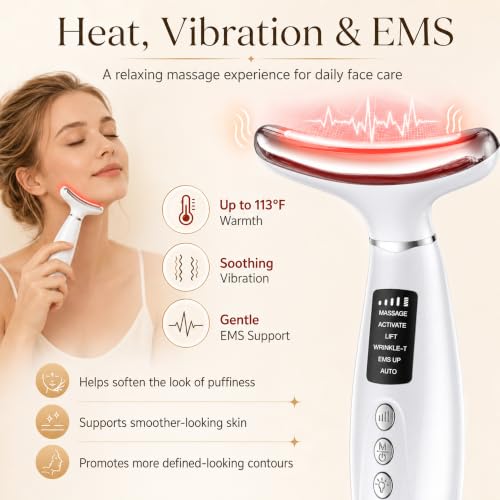 GIHWRRI White 7-Color LED Face and Neck Light Therapy Massager with EMS & Heat
