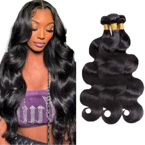 #1B Body Wave Human Hair Bundles - Unprocessed Brazilian Hair, 3 Pack
