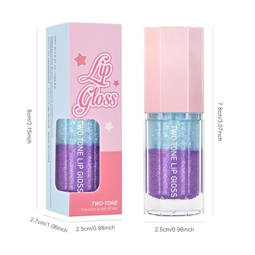 Two Tone Layered Lip Gloss, High-Shine Lip Gloss, Shimmer and Buildable Color, Diamond Glitter Lip Luminizer, Nourishing and Hydrating, Plumping, Non-Sticky Lip Oil-01, 0.32 Fl Oz