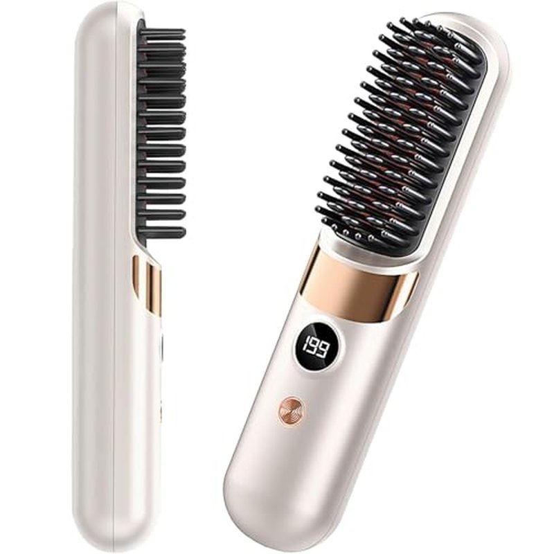 CELLBELL Go Brush Pro Cordless Hair Straightener Brush - Portable Ceramic Styling Tool with 4 Heat Modes & LED Display