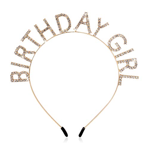 Birthday Girl Tiara with Rhinestones Gold Headband