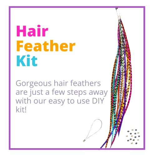 Rainbow Rooster Feather Hair Extensions Kit - 20 Feathers