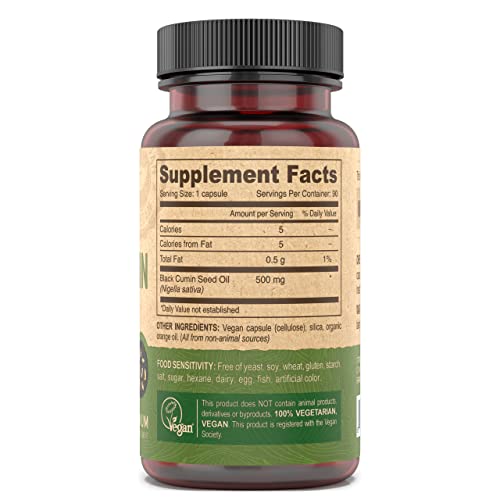 DEVA Vegan Nutrition Black Cumin Seed Oil, Cold-Pressed, Unrefined, 90 Vegan Capsules, 1-Pack