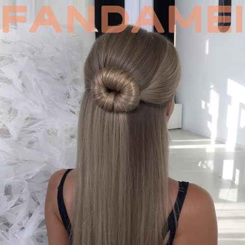 FANDAMEI Donut Bun Makers- 4PCS Extra Small 4 PCS Small Hair Bun Maker for Kids, Ballet Bun Donuts for Hair, with 5 Elastic Hair Ties and 40 Pins (Tan Brown)