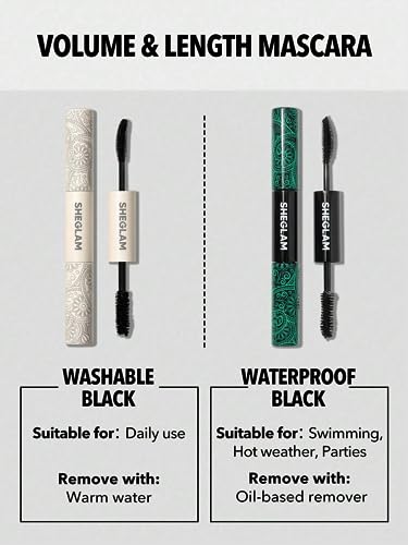 SHEGLAM 2-in-1 Black Washable Volume & Length Mascara Dual-Ended Long-Lasting