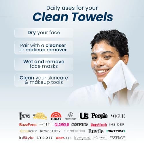 Clean Skin Club Clean Towels™, 100% USDA Biobased Dermatologist Approved Face Towel, Disposable Clinically Tested Face Towelette, Facial Washcloth, Ultra Soft Makeup Remover Dry Wipes, 1 pack, 25 ct