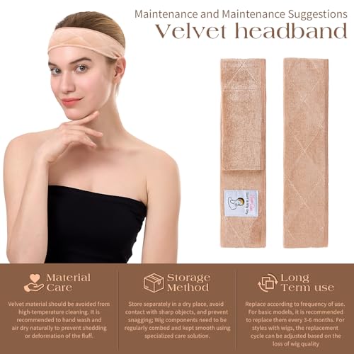 Wig Grip Band - Non-Slip Velvet Headband, 2 Pack + 4 Caps