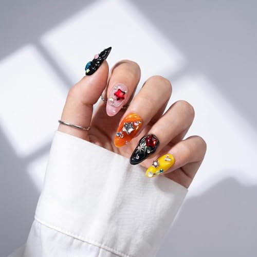 EasierGlow Short Almond Press On Nails - 10 Pcs Y2K Style