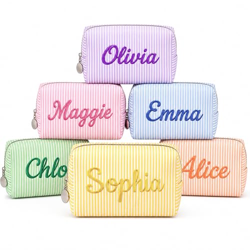 Personalized Striped Makeup Bag - Custom Name Embroidery