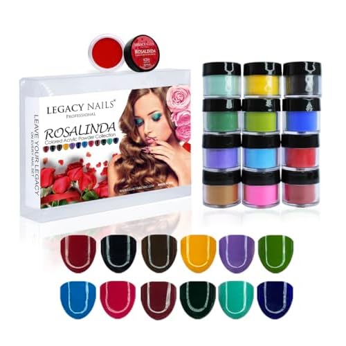 Legacy Nail Acrylic Powder Collections - 12 Colors Professional Nail Art Powder Set Manicure DIY for Dip & Acrylic Nail Extensions (Rosalinda Collection)