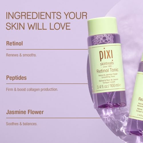 Pixi Retinol Tonic, Smoothing & Firming Facial Toner, Enhanced with Peptides to Boost Collagen Production, Alcohol-Free Daily Rejuvenating Toner, 100ml/ 3.4 fl oz
