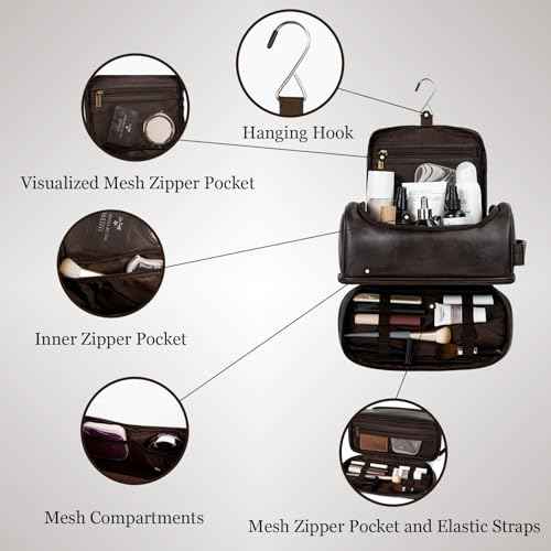 Travel Toiletry Bag for Men, Large Water-resistant Shaving Bag Toiletries Organizer, PU Leather Dopp Kit, with Hanging Hook, Multi-functional and Stylish, Ideal for Grooming, Travel, Camping, Gym