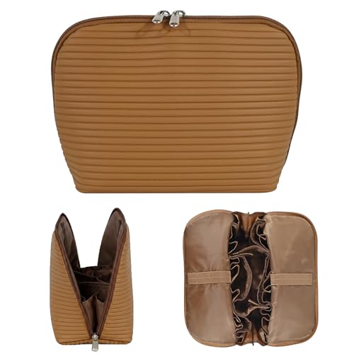 Travel Makeup Bag with Brush Holders & Compartments