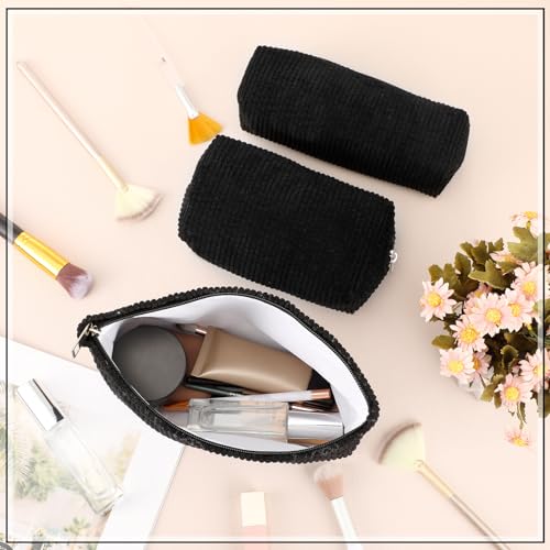 Huhumy 3-Piece Corduroy Makeup Bag Set for Women, Black