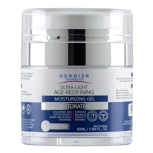 Dernier Night Moisturizer Gel for Face with Hyaluronic Acid and Pantenol ? Repairing Anti-Aging Treatment Smooths Fines Lines and Wrinkles, Moisturizes Balances Protects and Repairs (1.7 fl Oz)