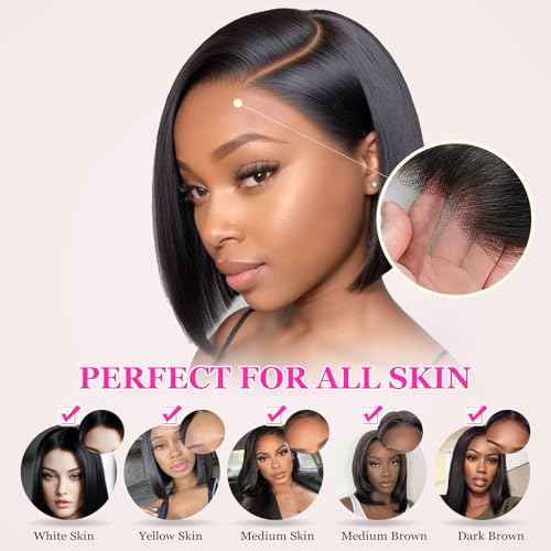 Bob Wig Human Hair for Women, 13x4 Pre-Plucked HD Transparent Lace Front Wigs,180% Density Short Straight Black Bob Wigs (14inch)