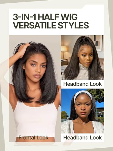 Frodio 14 Inch Yaki Straight Half Wig with 180% Density - Glueless, Natural Look
