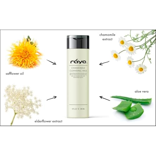 Raya Chamomile Facial Cleansing Milk 8 oz (152) | Gentle, Soap-Free Fluid Cleanser and Make-Up Removing Lotion for Dry and Sensitive Skin | Helps Calm Irritations and Refine Pores