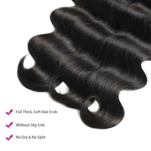 Human Hair Bundles 18 20 22 24 Inch 12A Body Wave 100% Unprocessed Brazilian Virgin Hair Extensions 4 Bundles Human Hair Natural Black Bundles Human Hair Weave for Women