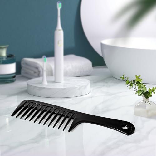 Wide Tooth Comb for Curly Hair - Detangling Shower Comb Black-Pink 2PCS