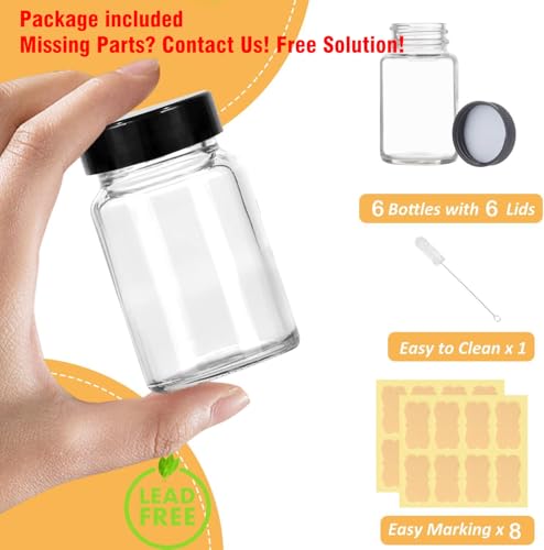 2oz Glass Shot Bottles with Lids - 6 Pack Clear Boston Bottles