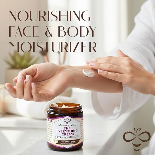 Manuka Gold The Everything Cream - Honey Manuka Cream in Glass Jar with Nourishing Oils for Dry skin - Hydrating Face Moisturizer with Aloe, Shea & Coconut 4 Fl Oz