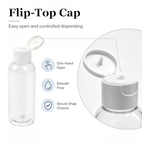 60ml Pack of 6 Plastic Empty Bottles with Flip Cap for Shampoo, Lotion & Soap
