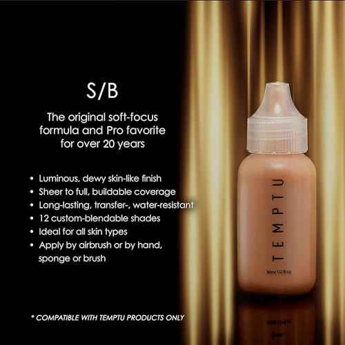 TEMPTU S/B Silicone-Based Airbrush Foundation: Professional Long-Wear Liquid Makeup, Sheer To Full Coverage For A Hydrated, Healthy-Looking Glow & Luminous, Dewy Finish On All Skin Types, 001 Porcelain, 1 Fl Oz