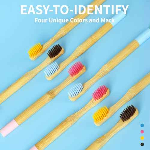 GENKENT 8 Counts Kids Bamboo Toothbrushes BPA Free Soft Bristles Travel Tooth Brush Natural Charcoal Toothbrush