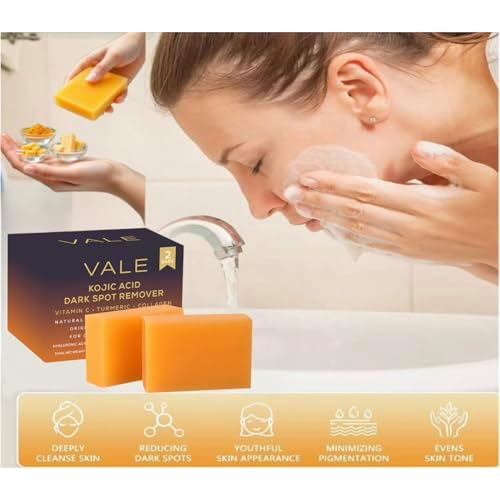VALE Kojic Acid & Turmeric Soap Bars (1-Pack) ? Natural Dark Spot Remover & Original Japanese Complex with Vitamin C, E, Collagen, Hyaluronic Acid, Retinol, Olive Oil & Shea Butter(Citrus)