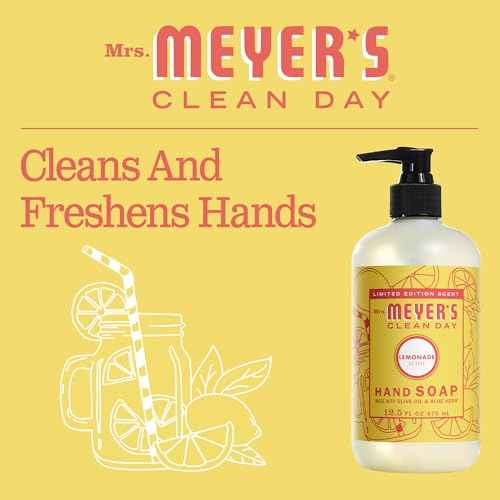 Mrs. MEYER'S CLEAN DAY Liquid Hand Soap, Cruelty Free, Hand Wash Formula Made with Essential Oils, Limited Edition Lemonade Scent, 12.5 oz Bottle