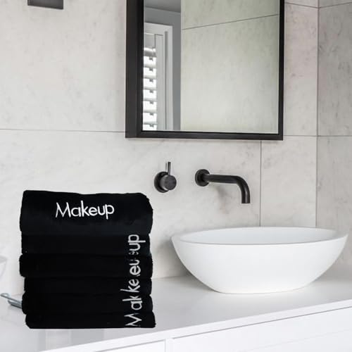 Makeup Towels - Pack of 6 - Ultra Soft & Gentle Microfiber Coral Fleece Washcloth Face Make Up Remover, 13 x 13 in, Black