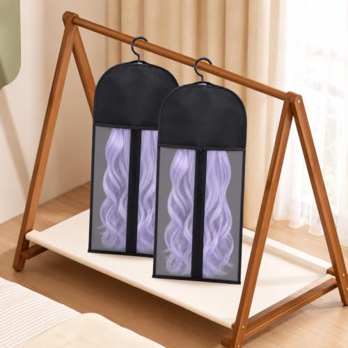 Hadwoer 4-Pack Wig & Hair Extension Storage Bags with Hangers, Dust-Proof