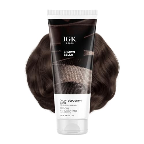 IGK Brown Bella Color Depositing + Conditioning Hair Mask | Chocolate Brown - Brunette Espresso Tones | Hydrating Semi-Permanent Gloss Toner Treatment
