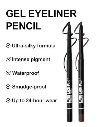 Erinde Waterproof Gel Eyeliner Pencil, 2-Pack Black