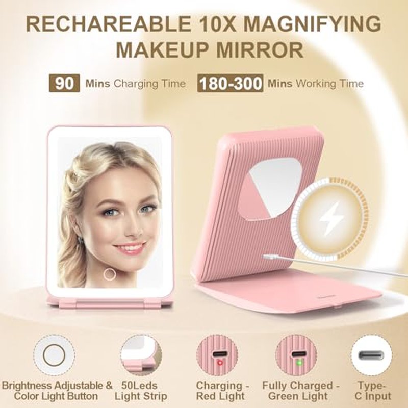 Mocado 10X Magnifying Makeup Mirror with Light & Rechargeable Battery