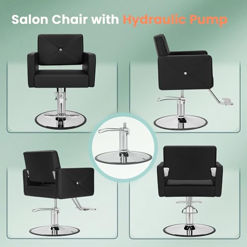 AWEPOPI Simple Black Hydraulic Salon Chair - Heavy-Duty, 360° Swivel, Wide Seat for Hairdressing & Barbershops
