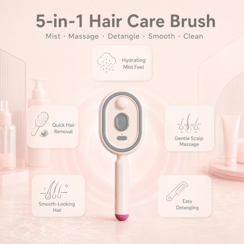 Veloxyn Pink 5-in-1 Electric Spray Air Cushion Hair Brush - Rechargeable & Detangling