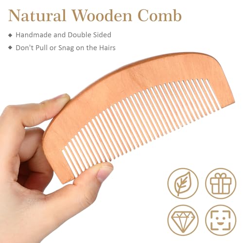 10 Sets Men's Beard Grooming Kit: Natural Boar Bristle Brush, Pear Wood Dual-Sided Wide Tooth Comb, Travel Pouch - Perfect Valentine Gift (Circle)