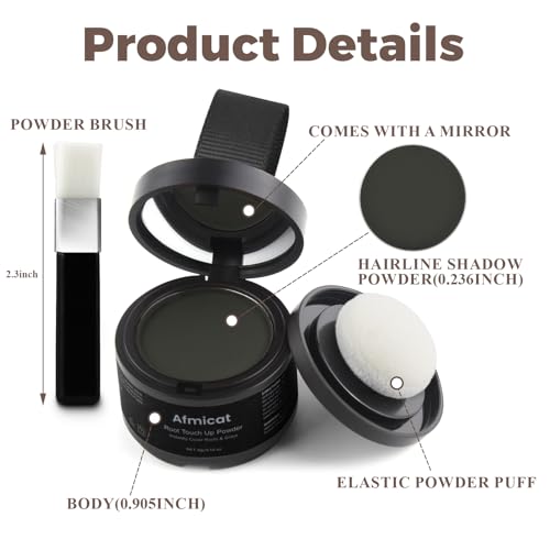Root Touch Up Hair Color Powder for Gray Coverage & Thinning Hair - Black