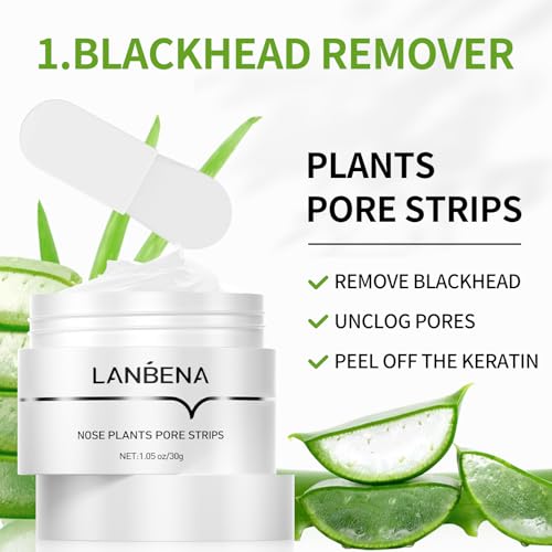 LANBENA 3 in 1 Blackhead Removing Set, Pore Strips+Pore Solution Serum+Removal Strip Paper, Black Head Remover Mask for Face, Pore Minimizer & Reducer for Face, Leaving Your Skin Fresh and Clean